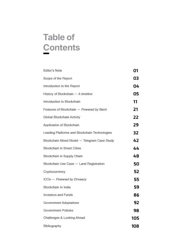 Blockchain Report by Inc42 Media - Table of Content